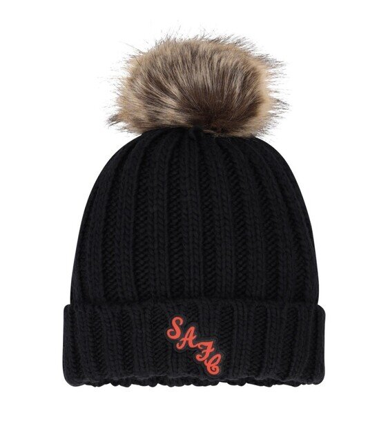 BLACK SUNDERLAND KNITTED FAUX FUR POM BEANIE - BLACK - UNISEX
